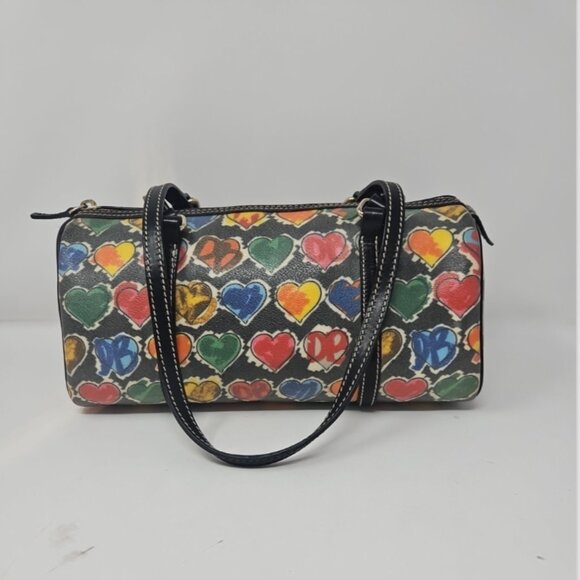 Vintage Y2K Dooney Bourke Crayon Scribble Hearts Barrel Shoulder Bag Purse Fun! - Picture 1 of 7